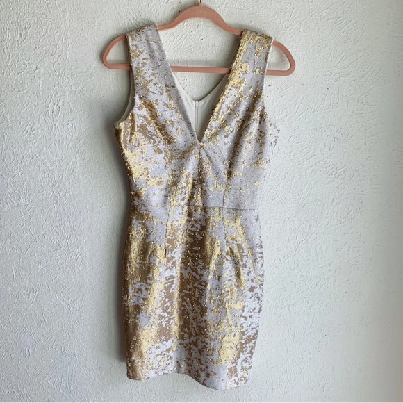 Dress the Population Cody Gold and White Sequin Bodycon Dress Sz Small - Picture 2 of 8